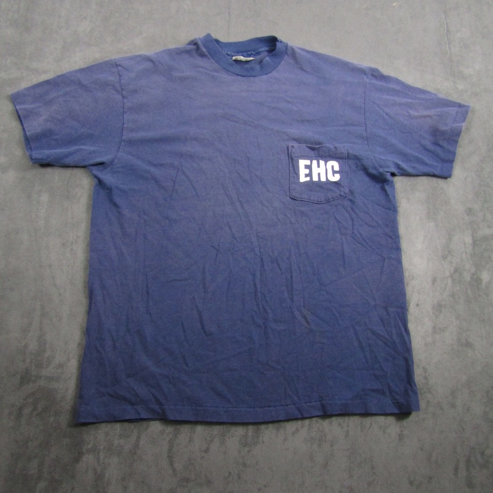 Hanes Beefy-T Pocket Tee Mens XL Navy Blue Vintage Single Stitch EHC Shirt